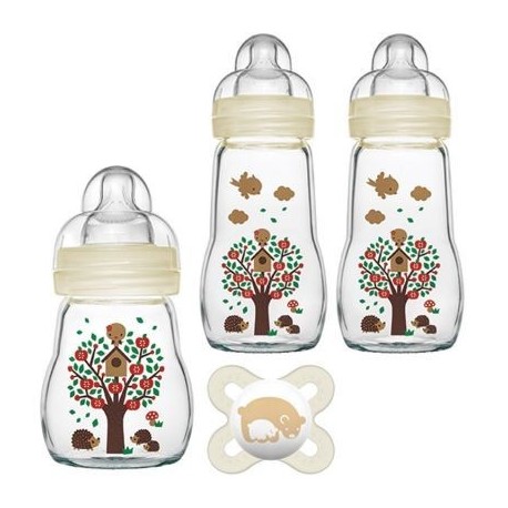 Coffret Biberons Verre 1x170ml 2x260ml 1 Sucette Naissance Mam La Ptite Grenouille